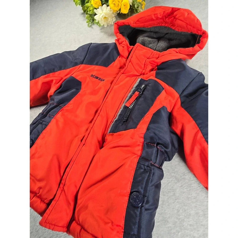 OshKosh B'gosh Toddler Boys Red Navy Colorblock Hooded Winter Puffer Jacket‎ 18M